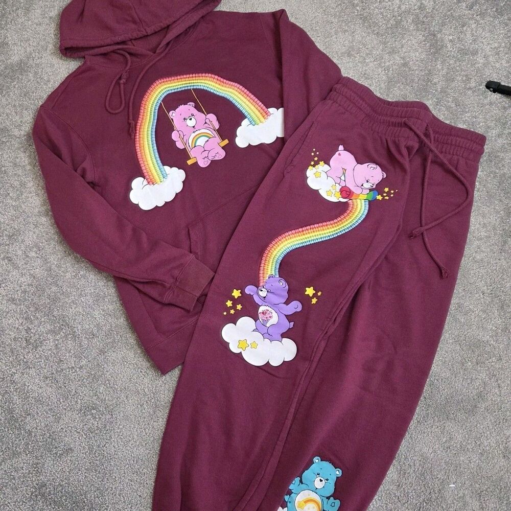 Care Bears Sweatsuit Juniors Medium Embroidery Rainbow Burgundy